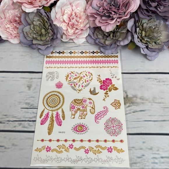 4 Sheets Boho Festival Temporary Metallic Flash Tattoos - Picture 14 of 16